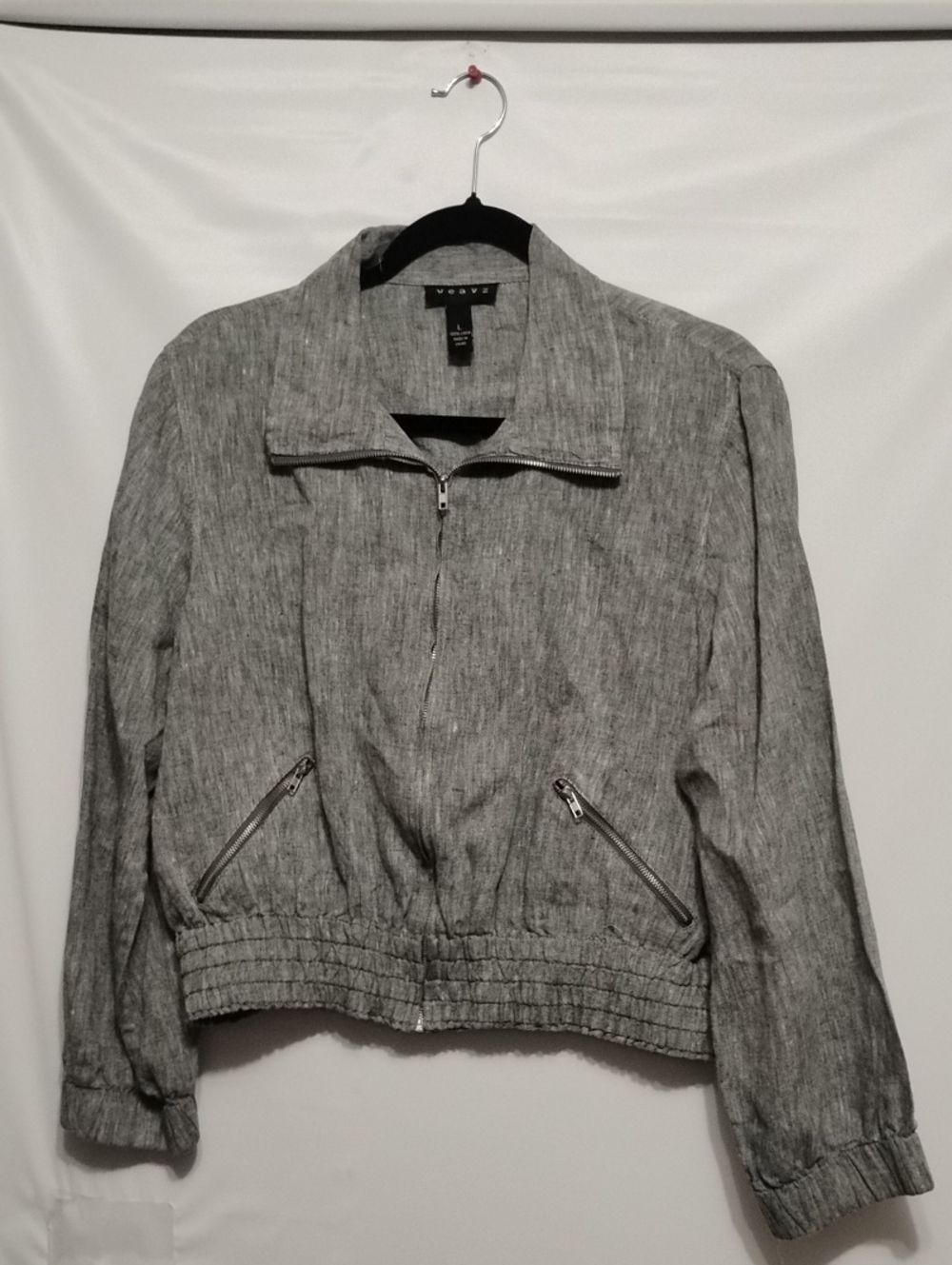 WEAVZ Linen Light Gray Zip-Front Bomber -Style Jacket